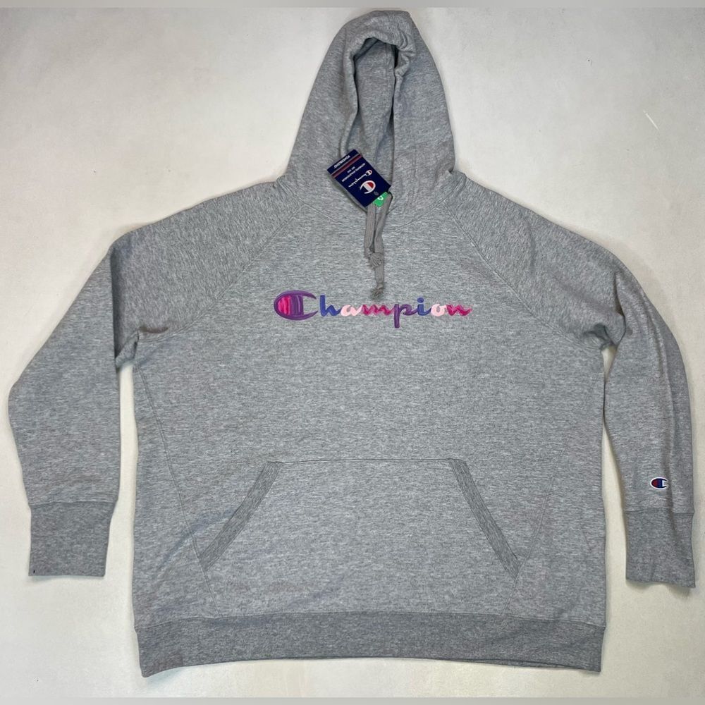 Champion Fleece Pullover Hoodie Women Plus Size 2X Gray Script Logo NWT